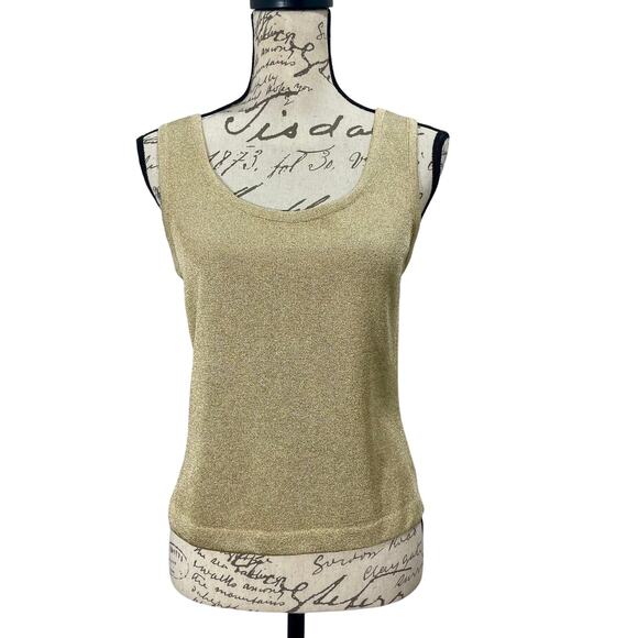 Vintage Y2K St. John Gold Knit Tank Top Metallic Sleeveless - Size Small - Picture 2 of 8